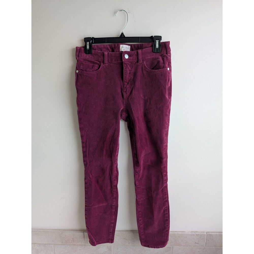 Pilcro Anthropologie Corduroy Pants Women 28 Burgundy Slim Ankle Stretch